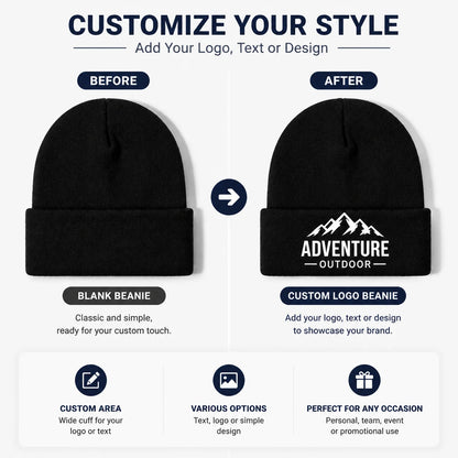 50 custom knit hats, can print personal or team logos, perfect for teams, companies, events, and group gifts