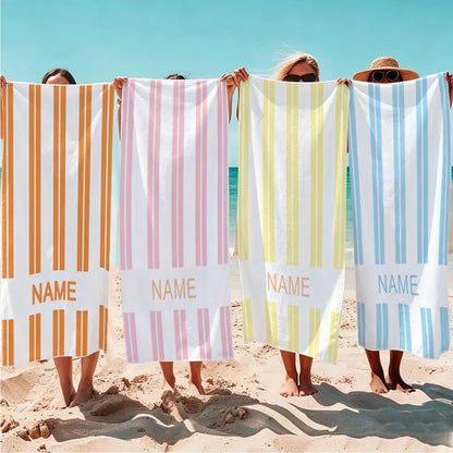 Personalized Striped Beach Towel Custom Name/Logo Oversized Microfiber Towel Summer Party Gift for Beach Swimming Bath Sports
