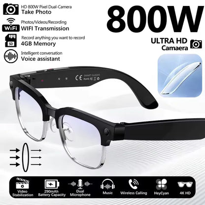 2026 Newest 8MP AI Smart Glasses 1080P HD Camera Video Recording 32GB 120+ Languages Translation Bluetooth Call Music Sunglasses