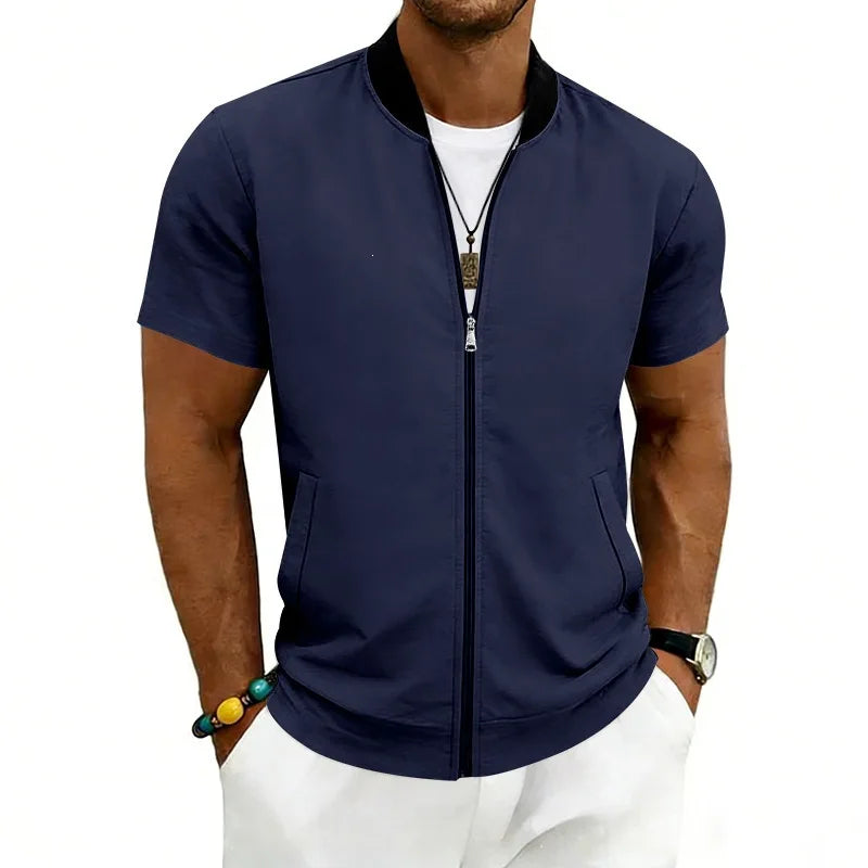 2026 American Summer Men's Stand Collar Thin Sports Short Sleeve Flight Zipper Baseball Jersey Jacket