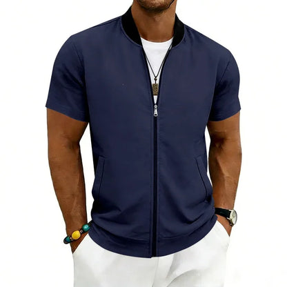 2026 American Summer Men's Stand Collar Thin Sports Short Sleeve Flight Zipper Baseball Jersey Jacket