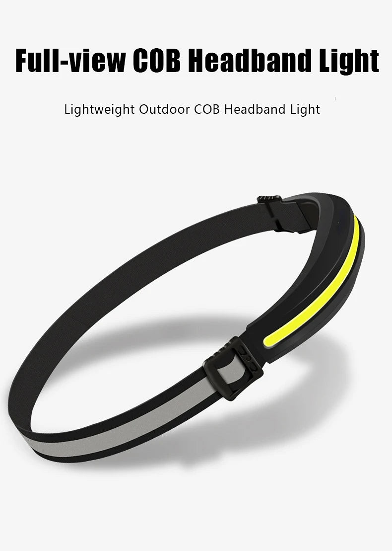 High Power COB Headlamp USB Rechargeable Lamp with 4 Lighting Modes Portable Light with Red/White Light Outdoor Camping Lantern