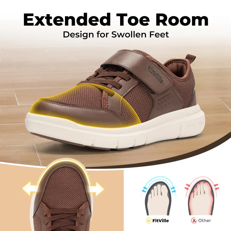 FitVille Wide Toe Box Diabetic Walking Shoes For Men Lightweight Non-Slip Breathable Casual Shoe For Swollen Feet Outdoor