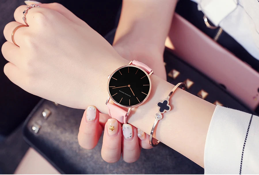 Hannah Martin Hot New Ms Fashion Simple Quartz Movement Watch High Quality Leather Strap Waterproof Lady Watch Relogio Feminino