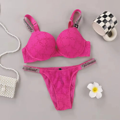 Victoria's Secret Lingerie Set Heart Pattern Trim Stretchy Breathable underwear Set Women's Sexy Lace Bralette Bra and Panty Set