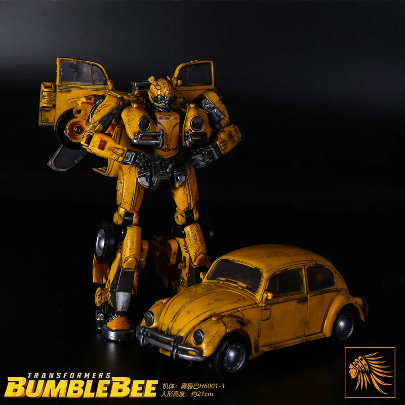 Transformable Robot 21cm Bumblebee Alloy Painted Action Figure Collectible Toy Battle Damaged Car Model Desk Ornament Boy Gift