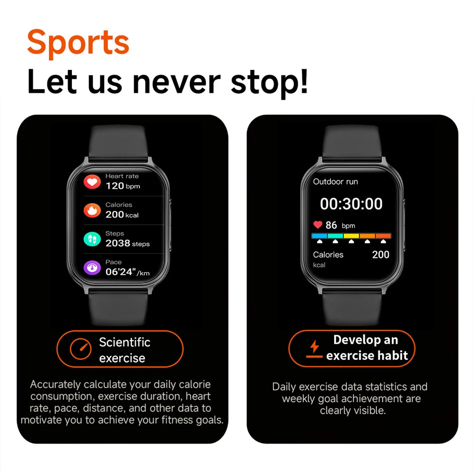 1.83" Smart Watch Sleep Heart Rate Monitor BT Call Messages Notifications Sports Fitness Tracker Watch for Women Men Android iOS