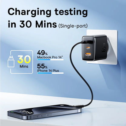 Ładowarka Baseus 65W USB C GaN, wspiera ładowanie QC PD, przenośna szybka ładowarka do iPhone'a 17 16 15, Xiaomi, ładowarka do laptopa