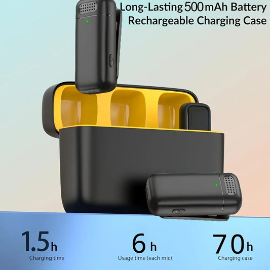 Wireless Lavalier Microphone for Cell Phones Type-C Mini Microphone with Charging Case Noise-canceling for Meeting Recordings
