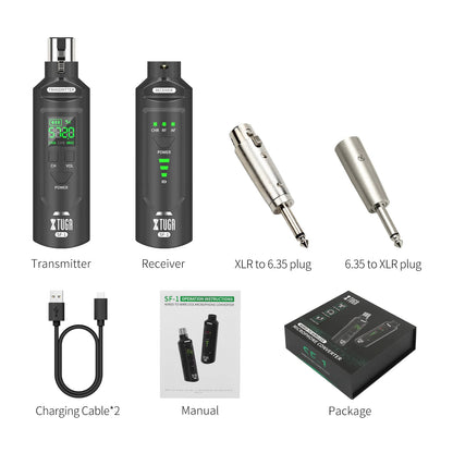 XTUGA UHF Professional Microphone Wireless Converter XLR Recharge Transmitter Receiver for Dynamic/Condenser Mic Audio Mixer