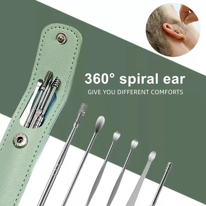 Ear Cleaning Tool Stainless Steel Ear Pick Kit &1 Set Storage Bag Earwax Remover Tool Earpick Wax Remover Remover Piercing Kit