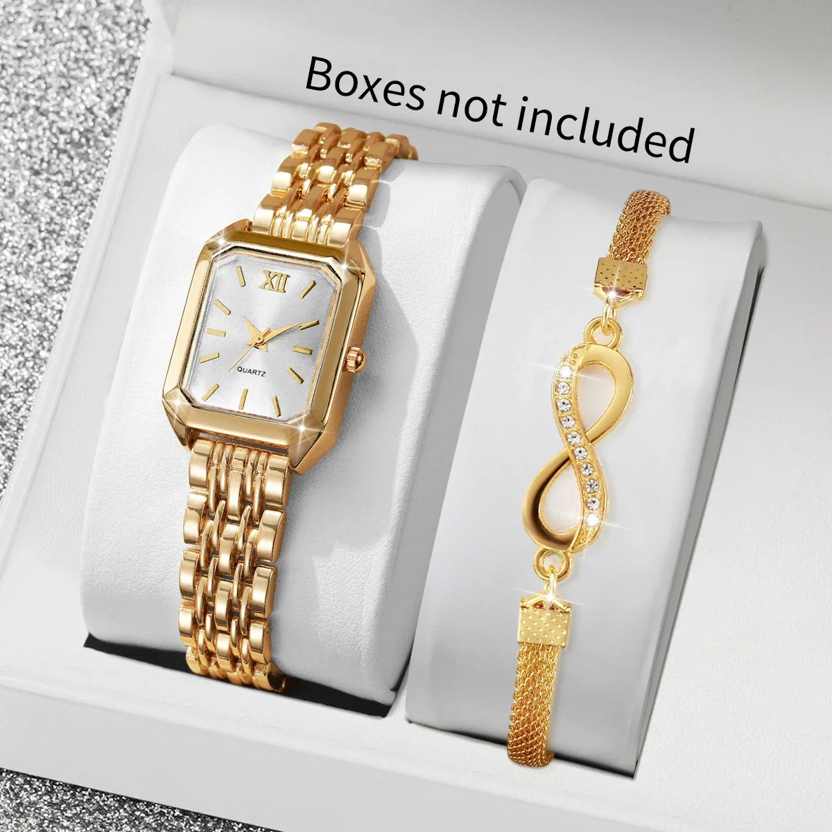 2PCS/Set Elegant Rectangle Women Quartz Watch Fashion Roma Dial Ladies Wristwatches Bracelet Set Reloj Mujer Clock (Without Box)