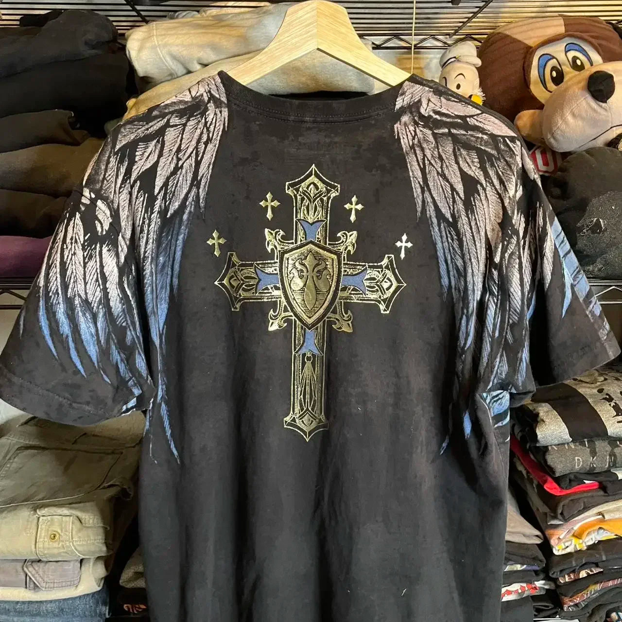 imited Stock Men's Harvester Skull T-Shirt Gothic Wings Cross Print  Vintage Streetwear Soft Breathable FabricL