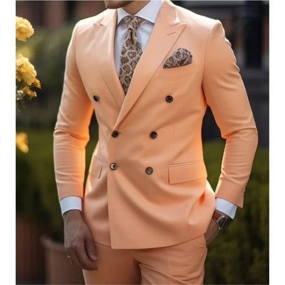 Men's Wedding Tuxedo Suit Formal Sparkling Orange Burnt 2-Piece Suit with Metal Button Trabajo Daily Wear