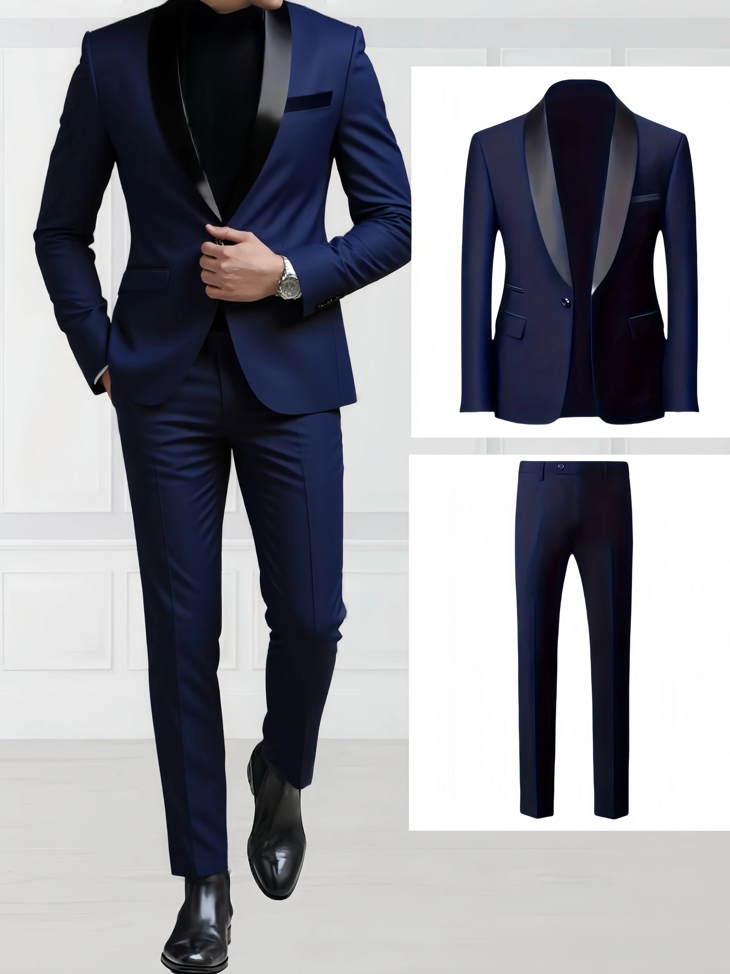 2-Piece Men's Shawl Collar Suit Set, Elegant Groom Wedding Outfit, Suitable for Wedding, Prom & Banquet