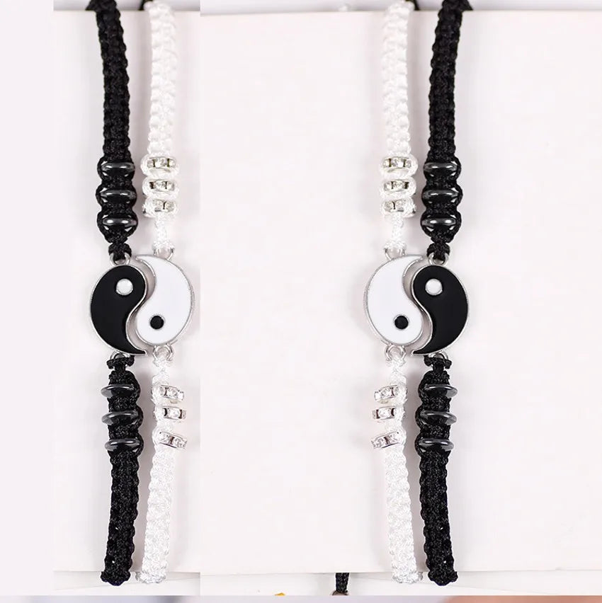 Couple Bracelets Rings Yin Yang Tai Chi Alloy Pendant Adjustable Braid Chain Necklace Matching Lover Bracelet Necklace Earring