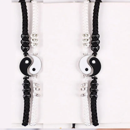 Couple Bracelets Rings Yin Yang Tai Chi Alloy Pendant Adjustable Braid Chain Necklace Matching Lover Bracelet Necklace Earring