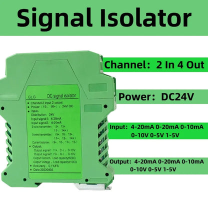 4-20mA to 0-10V DC Signal Isolator 0-10mA 0-20mA to 0-10V 0-5V 1-5V Analog Signal Isolator 1 In 1 Out 1 In 2 Out