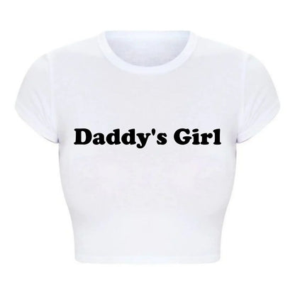 Daddy's Girl Funny Letters Print Women Cropped Top Harajuku Kawaii Clothes 2000s Grunge T Shirt Baby Tee Tshirt Dropshipping