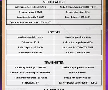 SENNESAI GLXD24 B58 Professional Dual Wireless Microphone 600-699MHz System Stage Performances UHF Dynamic 2 Channel Handheld