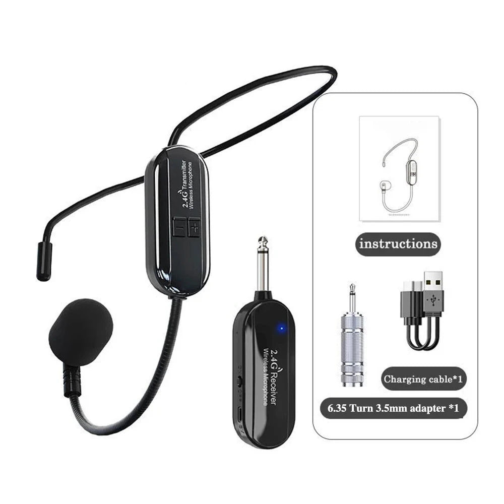 Wireless Headset Microphone Kit 2.4G with Transmitter And Receiver for Voice Amplifier Speaker Suitable for Teaching Stage Guide