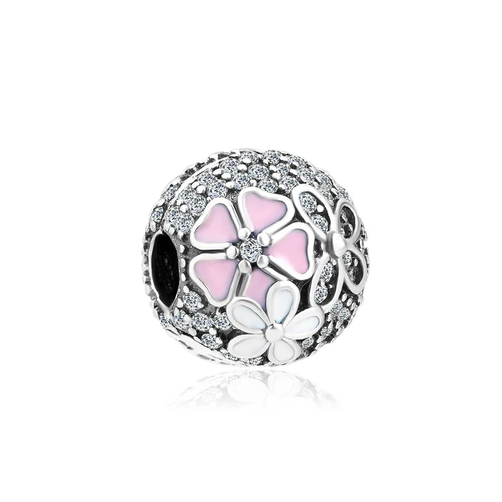 2025 Hot selling 925 Silver Pink Bird Moon Pendant Suitable for European Bracelets DIY Accessories Women's Charm Jewelry Gifts