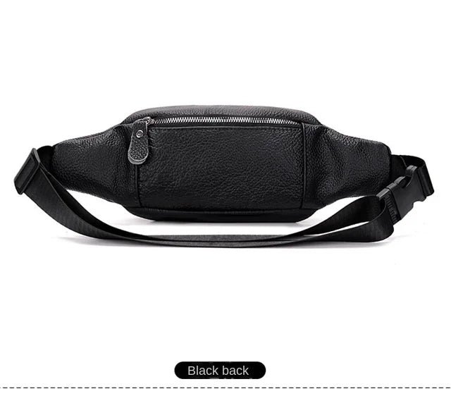 Men's Genuine Leather Chest Bag Double Zipper Cowhide Fanny Pack Casual Crossbody Sling Bag for Daily Commute & Travel