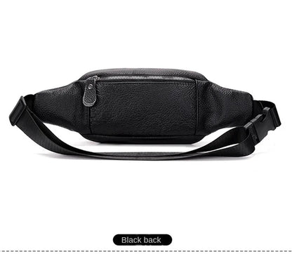 Men's Genuine Leather Chest Bag Double Zipper Cowhide Fanny Pack Casual Crossbody Sling Bag for Daily Commute & Travel