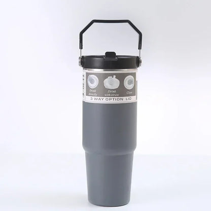 Stainless Coffee Mug with Straw Thermal Water Cups Insulated Car Drinkware
