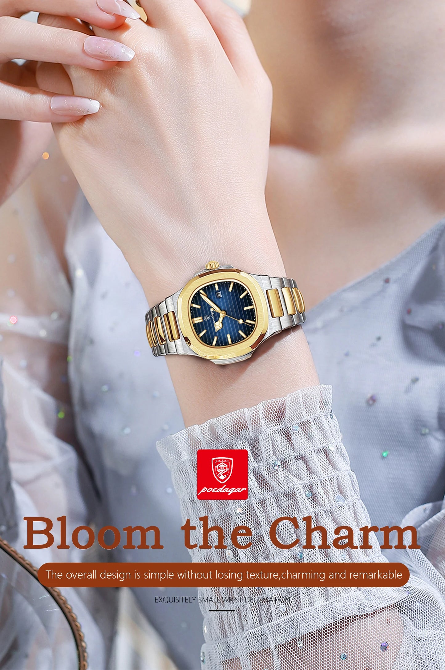 POEDAGAR Fashion Square Watches For Woman Waterproof Luminous Date Ladies Watch Stainless Steel Luxury Quartz Women's Wristwatch