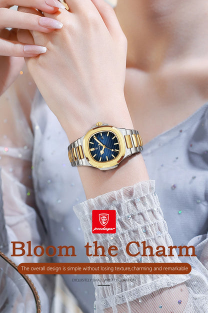 POEDAGAR Fashion Square Watches For Woman Waterproof Luminous Date Ladies Watch Stainless Steel Luxury Quartz Women's Wristwatch