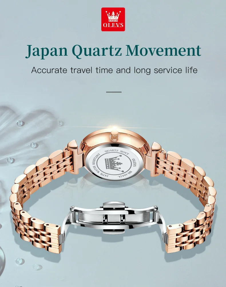 OLEVS 6642 Women Watch Fashion Original Elegant Stainless Steel Rose Gold Diamond Waterproof Watch Brand Luxury Women Watch