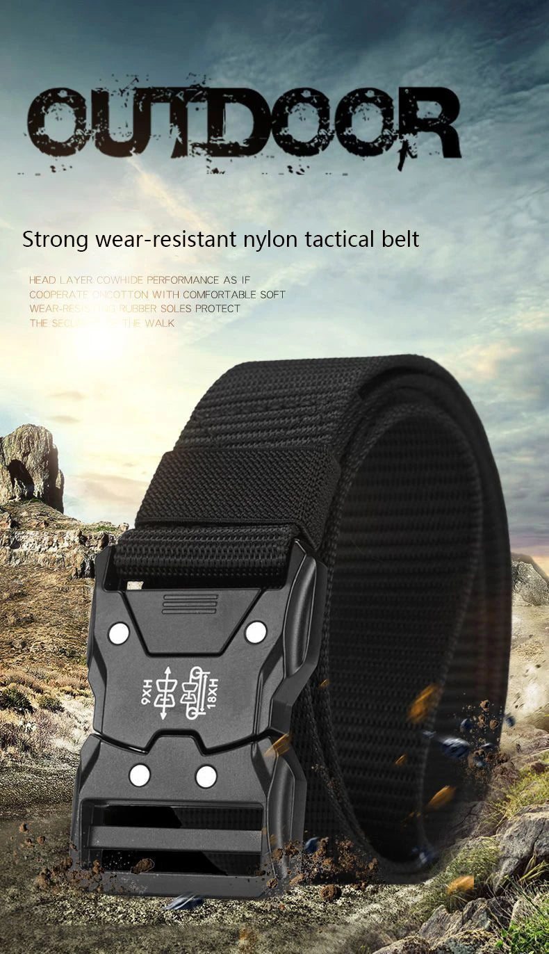 Automatic Buckle Tactical Belts Men's Woven Nylon Military Belt Durable Black Outdoor Army Hunting Golf Waist Belt