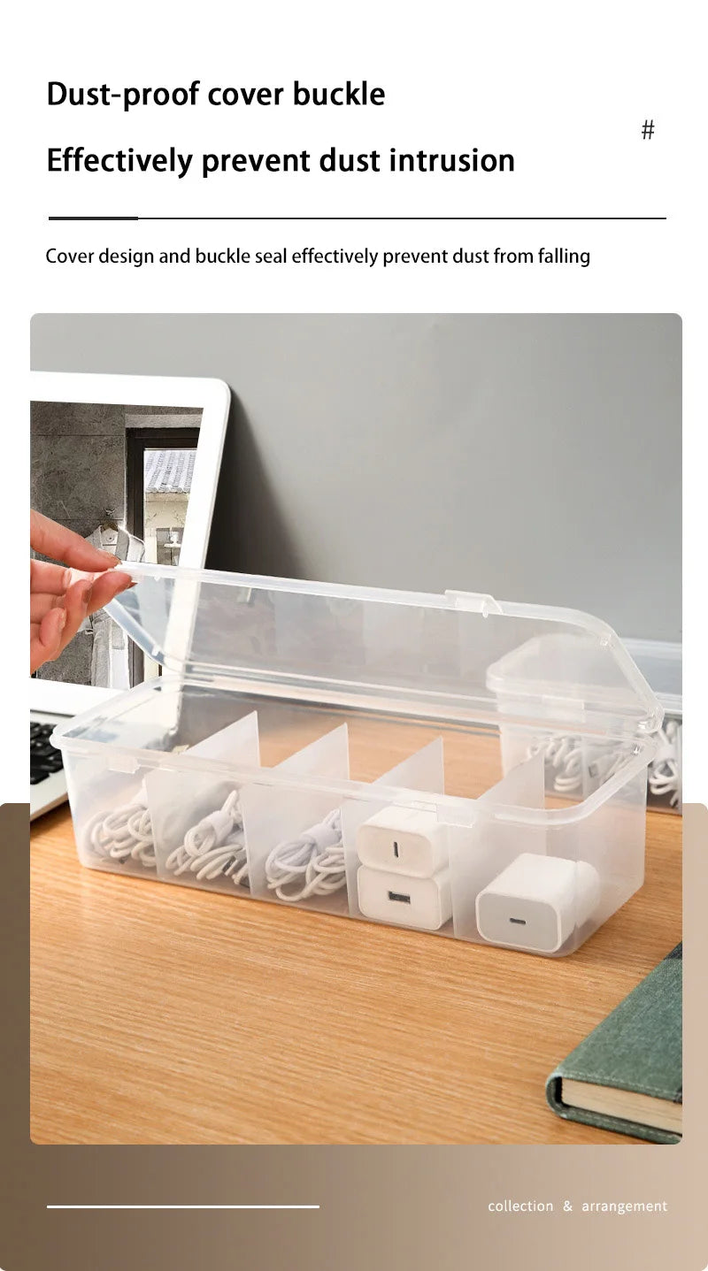 Transparent Data Cable Organizer Case Classification Dustproof Card Organizer Lid Clutter Collection Box for Office Home New