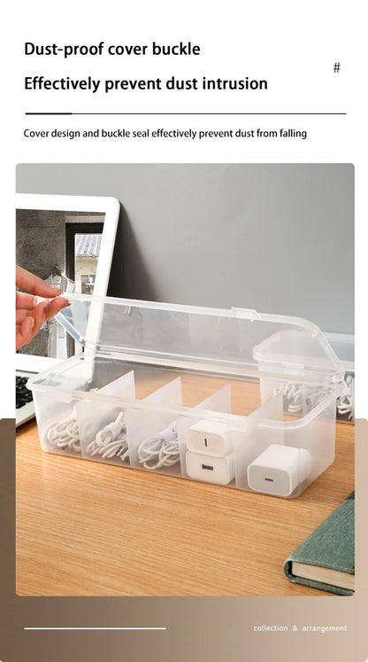 Transparent Data Cable Organizer Case Classification Dustproof Card Organizer Lid Clutter Collection Box for Office Home New