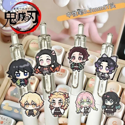 8pcs Demon Slayer fan merchandise push-button pen cartoon anime ST quick-dry 0.5mm ballpoint pen for students study stationery