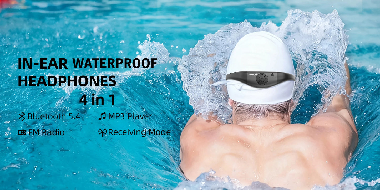 Tayogo Waterproof MP3 Player for Swimming,4-in-1 MP3 Player 32GB, Bluetooth 5.4, FM Radio, Compatible with T6 Transmitter