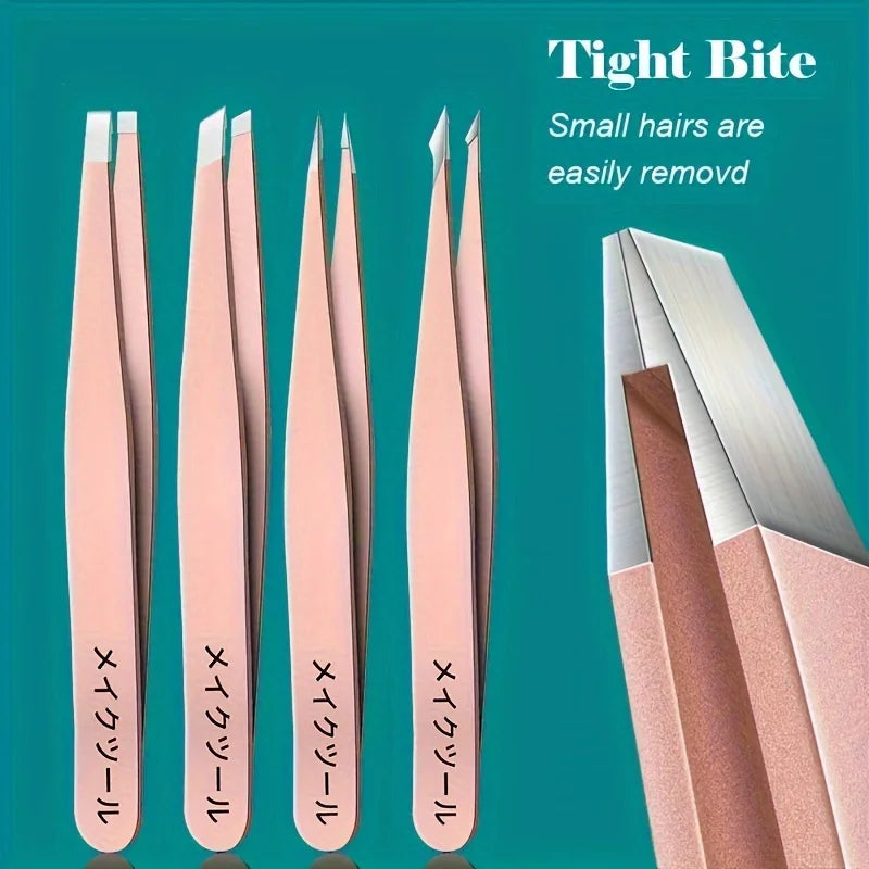Professional Eyebrow Tweezers Set Silvery and Rose Golden Eyebrow Forceps Beauty Tool Set For Facial Hair Inward Growing
