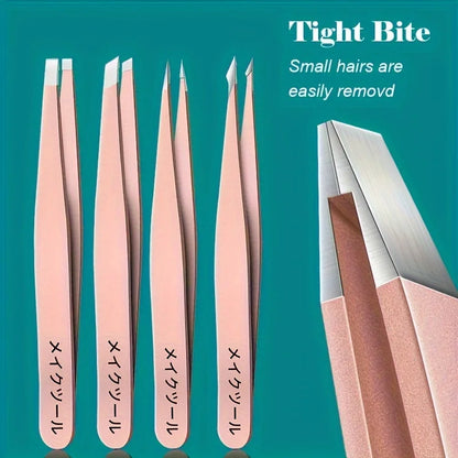 Professional Eyebrow Tweezers Set Silvery and Rose Golden Eyebrow Forceps Beauty Tool Set For Facial Hair Inward Growing