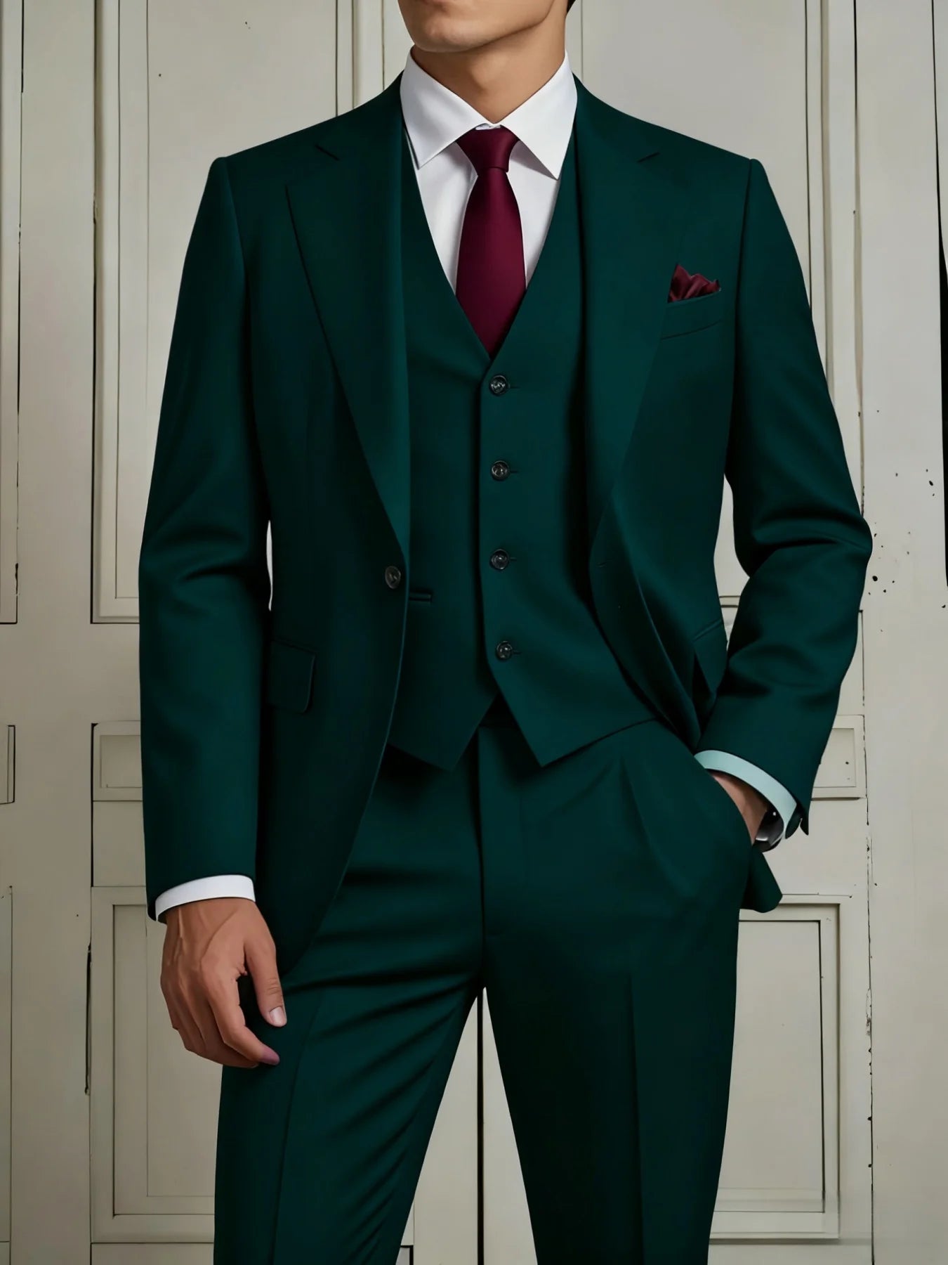 Men's Smart Casual 3-Piece Suit Single Breasted Solid Slim Fit Elegant Office Party Wedding Set