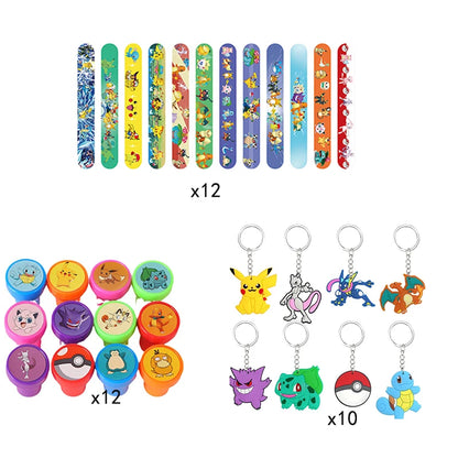 Birthday Party Favor Supplies Pik chu Braclet Keychain Stamp Mask Set for Birthday Party Bag Classroom School Reward Prize Gift