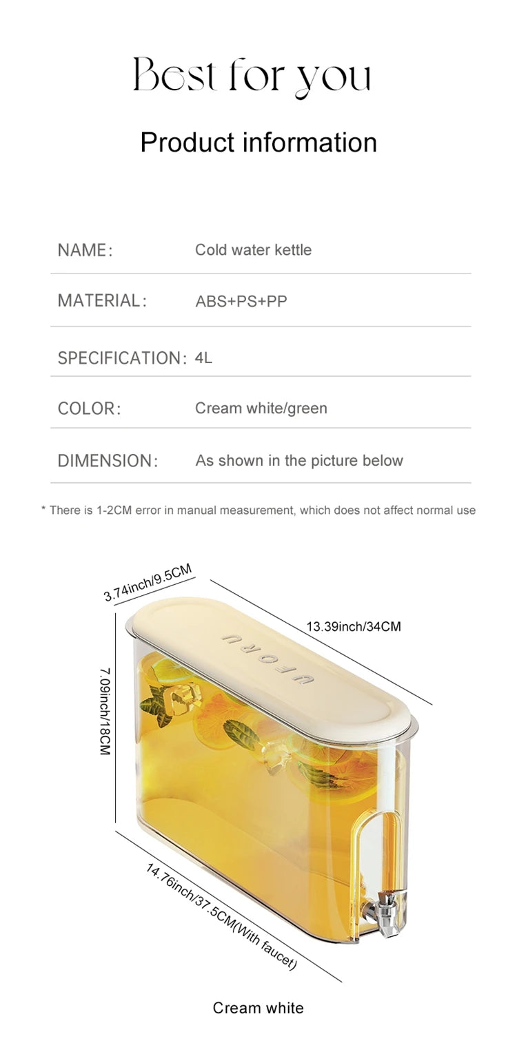 UFORU Leakproof Refrigerator Water Jug Large Capacity Food Grade Beverage Dispenser with Tap for Kitchen Fridge