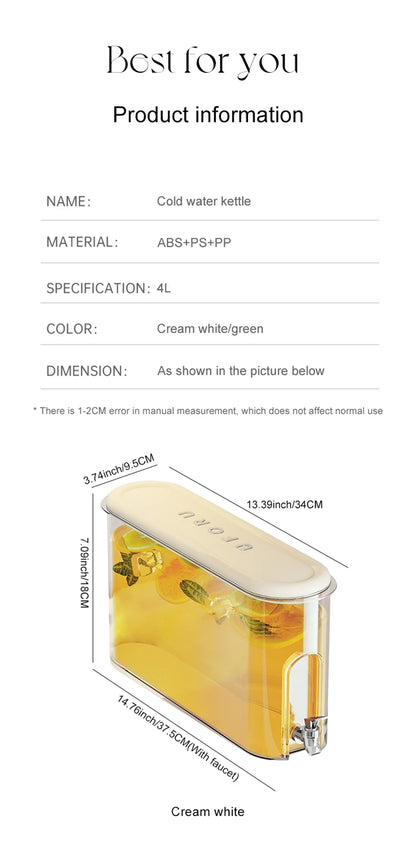 UFORU Leakproof Refrigerator Water Jug Large Capacity Food Grade Beverage Dispenser with Tap for Kitchen Fridge