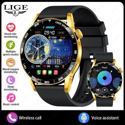 LIGE Full Touch Smartwatch Outdoor Military Smart Watch 1.38" HD Screen Bluetooth Call IP68 Waterproof Sport Fitness Watches Men