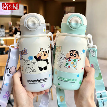 X&W Kids Thermos Bottle Cute Crayon Shin-Chan Thermos Cup Ice Tumbler Stainless Steel Straw Cup Anime Peripheral Gifts Water Cup
