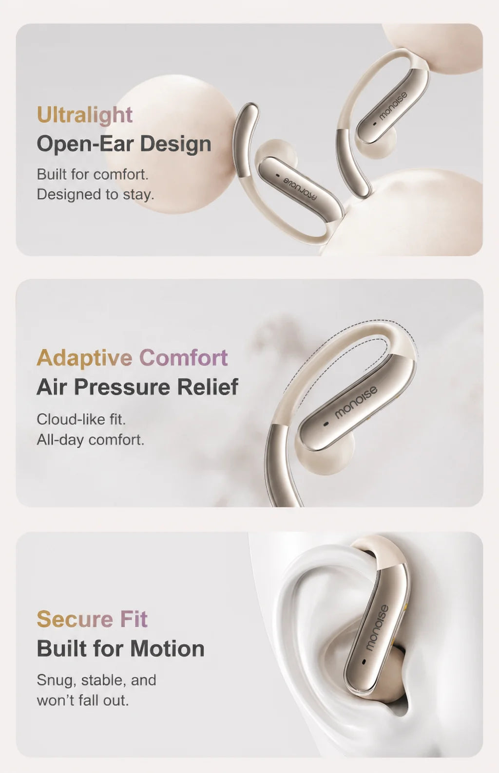 MONOISE Q13 AI Translation Earbuds Open Ear Wireless Bluetooth Headphones Real Time Translator HiFi LDAC Sport Earphones