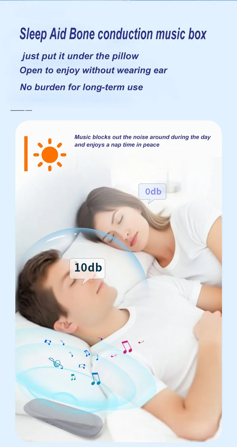 Mini Bone Conduction Bluetooth Speaker Sleep Aid Wireless Sound Bar Under Pillow Stereo TF Card MP3 Music Player Timed Shutdown