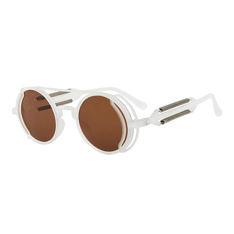 Klasyczne gotyckie okulary przeciwsłoneczne Steampunk Luksusowa marka Projektant Wysokiej jakości męskie i damskie retro okrągłe okulary przeciwsłoneczne z oprawką z PC