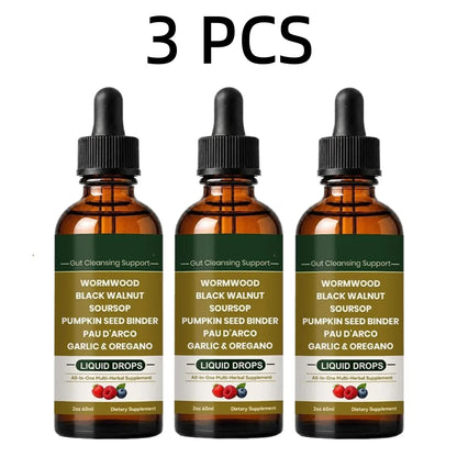 Wormwood Black Walnut Herbal Liquid Drops Gut Cleansing Supplement Aid Digestion Relieve Bloating Support Intestinal Health