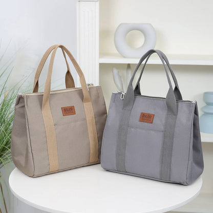 Solid Color Lunch Bag, Tote Bag with Foil Inner Zipper Closure Large Capacity Portable, Work, School, Utility Bag with Meals